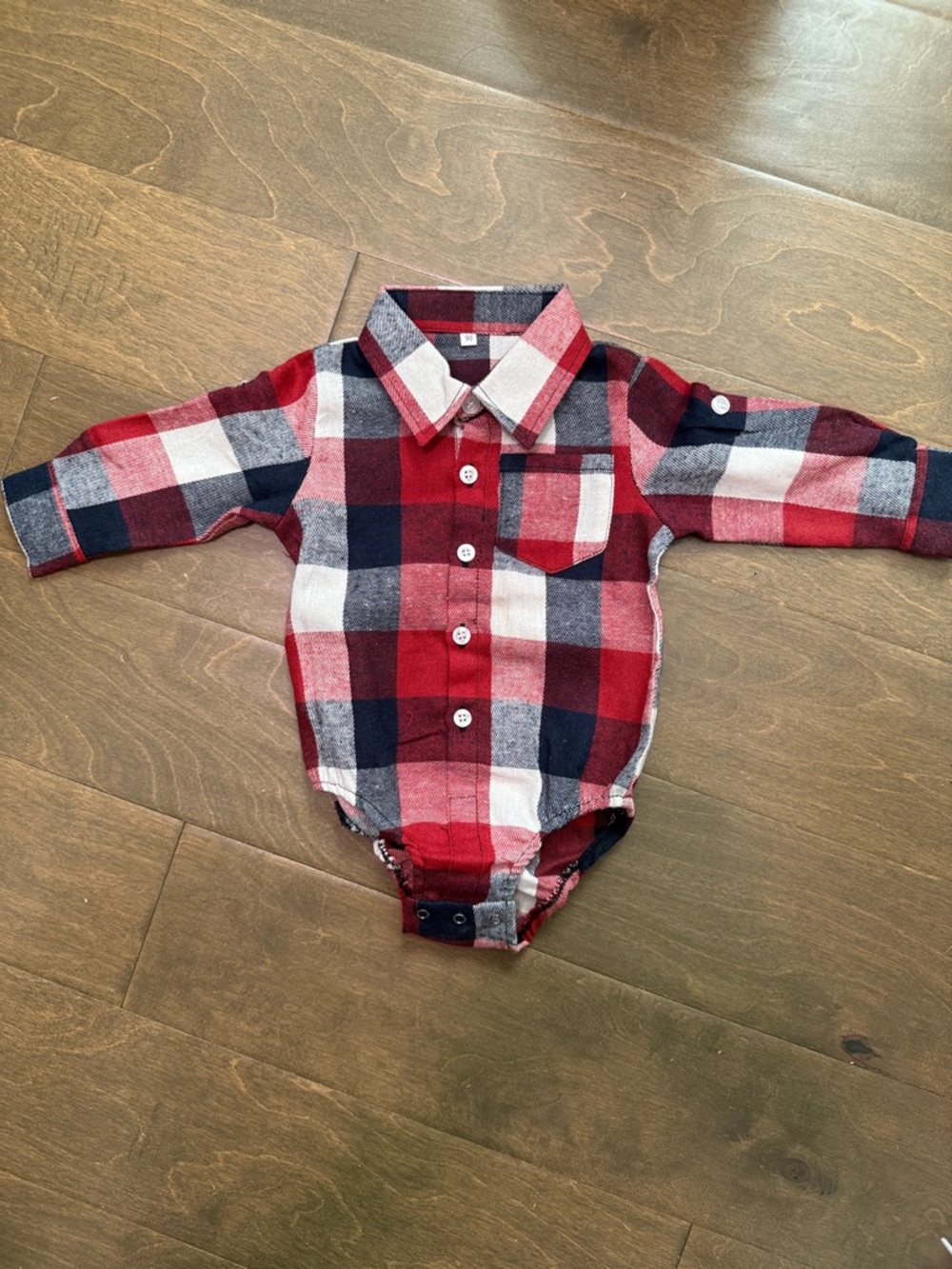 Baby Plaid Button-Up Bodysuit in Red, Navy & White